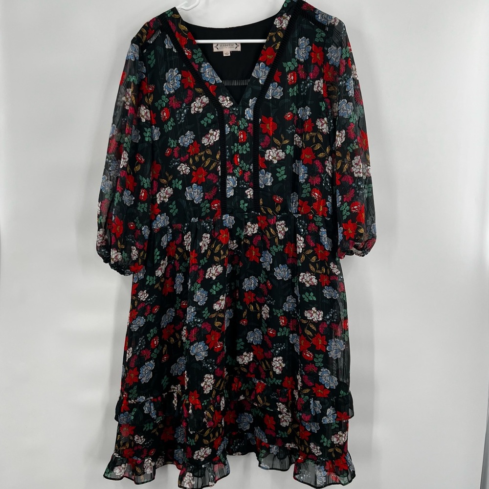 🎉HP🎉 Nanette Lepore Black Floral Dress - size 14 - Picture 2 of 10